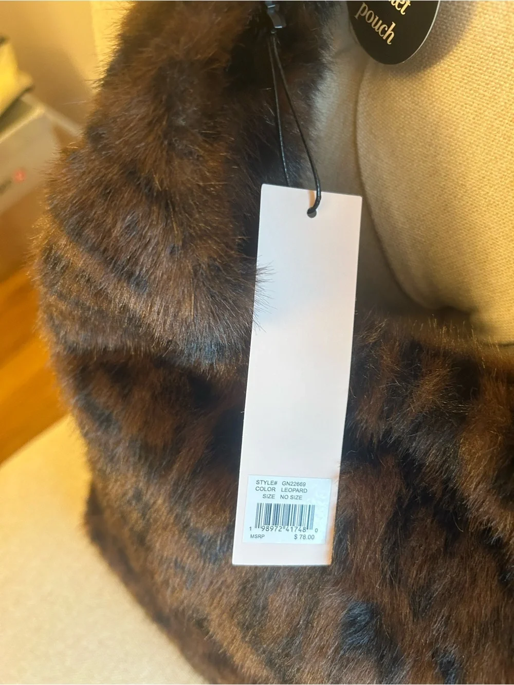 BCBGeneration Tik Tok Viral Leopard Faux-Fur Shoulder Bag with Black Handle(NWT)